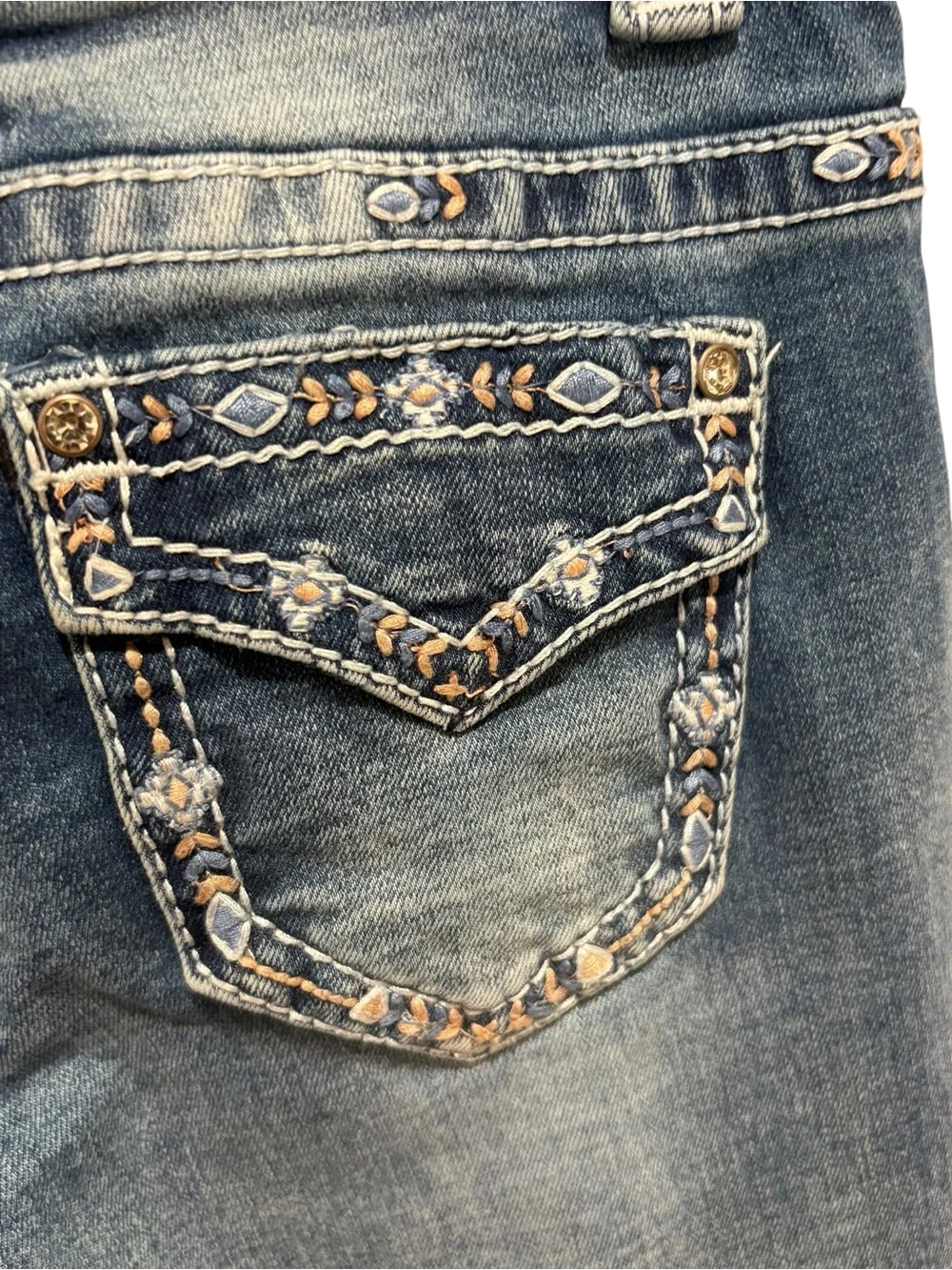 Shyanne Girls Blue Rhinestone Embroidered Flare Western Denim Jeans Size 7